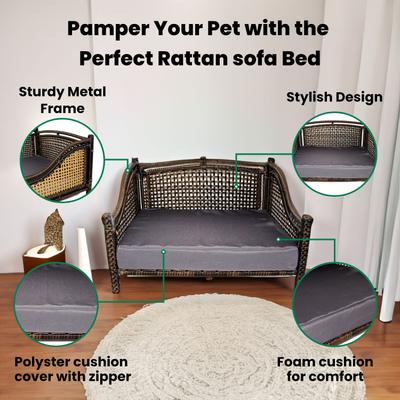 Show full view: Iconic Pet Maharaja Rattan Sofa Cat & Dog Bed with Removable Cover, Caramel & Mocha slide 8 of 10