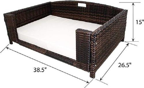 Show full view: Iconic Pet Rattan Rectangular Sofa Cat & Dog Bed with Removable Cover, Espresso, Large slide 6 of 6