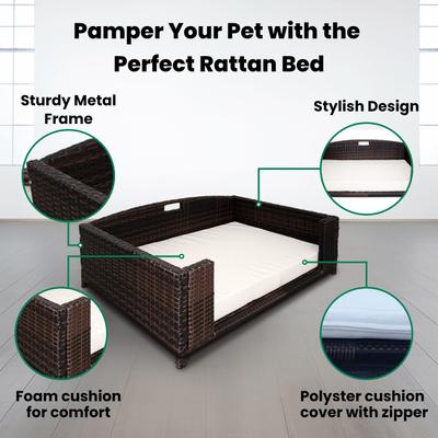 Show full view: Iconic Pet Rattan Rectangular Sofa Cat & Dog Bed with Removable Cover, Espresso, Large slide 5 of 6