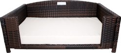 Iconic Pet Rattan Rectangular Sofa Cat & Dog Bed with Removable Cover, Espresso, Medium