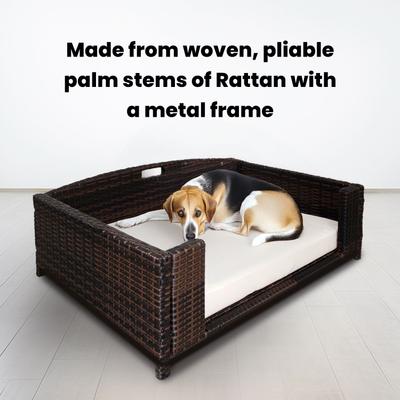 Show full view: Iconic Pet Rattan Rectangular Sofa Cat & Dog Bed with Removable Cover, Espresso, Medium slide 5 of 8