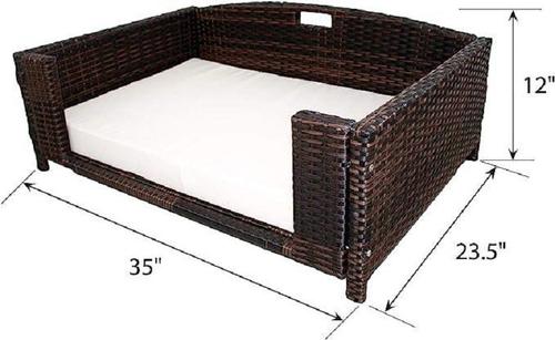 Show full view: Iconic Pet Rattan Rectangular Sofa Cat & Dog Bed with Removable Cover, Espresso, Medium slide 8 of 8
