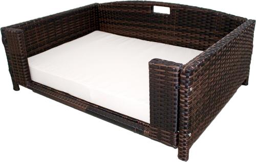 Show full view: Iconic Pet Rattan Rectangular Sofa Cat & Dog Bed with Removable Cover, Espresso, Small slide 2 of 8