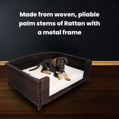 Show full view: Iconic Pet Rattan Rectangular Sofa Cat & Dog Bed with Removable Cover, Espresso, Small slide 5 of 8