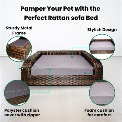Show full view: Iconic Pet Rattan Sofa Cat & Dog Bed with Removable Cover, Caramel & Mocha slide 9 of 11