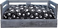 Iconic Pet Sassy Paws Wooden Sofa Cat & Dog Bed with Removable Cover, Antique Gray, Small