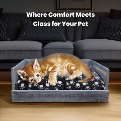Show full view: Iconic Pet Sassy Paws Wooden Sofa Cat & Dog Bed with Removable Cover, Antique Gray, Small slide 9 of 11