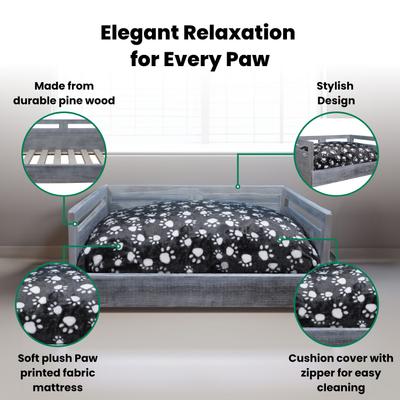 Show full view: Iconic Pet Sassy Paws Wooden Sofa Cat & Dog Bed with Removable Cover, Antique Gray, Small slide 10 of 11