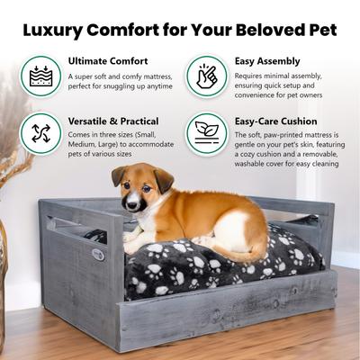 Show full view: Iconic Pet Sassy Paws Wooden Sofa Cat & Dog Bed with Removable Cover, Antique Gray, Small slide 6 of 11