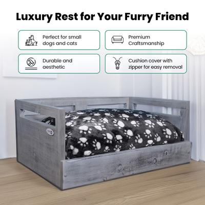 Show full view: Iconic Pet Sassy Paws Wooden Sofa Cat & Dog Bed with Removable Cover, Antique Gray, Small slide 8 of 11