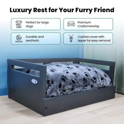 Show full view: Iconic Pet Sassy Paws Wooden Sofa Cat & Dog Bed with Removable Cover, Black, Large slide 7 of 10