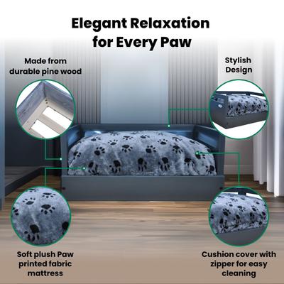 Show full view: Iconic Pet Sassy Paws Wooden Sofa Cat & Dog Bed with Removable Cover, Black, Large slide 9 of 10