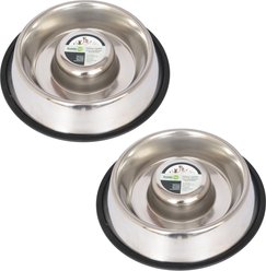 Iconic Pet Slow Feed Stainless Steel Dog & Cat Bowl, 2 count, Large