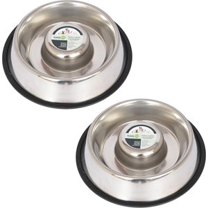 Iconic Pet Slow Feed Stainless Steel Dog & Cat Bowl, 2 count, Large