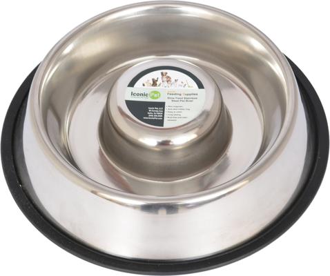 Show full view: Iconic Pet Slow Feed Stainless Steel Dog & Cat Bowl, 2 count, Small slide 2 of 10
