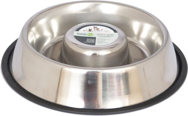 Iconic Pet Slow Feed Stainless Steel Dog & Cat Bowl
