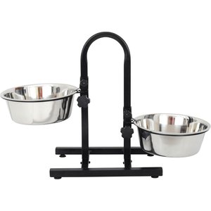 Iconic Pet U Design Adjustable Stainless Steel Pet Double Dog Bowl, 12-cup