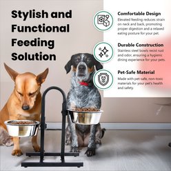Iconic Pet U Design Adjustable Stainless Steel Pet Double Dog Bowl, 12-cup slide 2 of 5