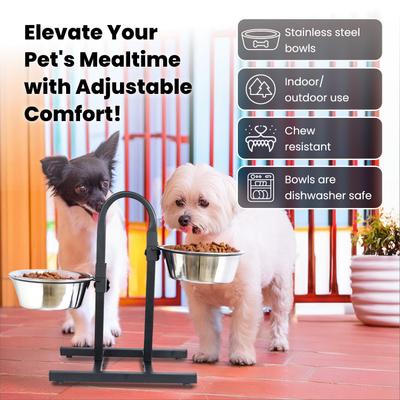 Show full view: Iconic Pet U Design Adjustable Stainless Steel Pet Double Dog Bowl, 8-cup slide 3 of 5