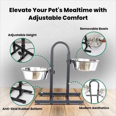 Show full view: Iconic Pet U Design Adjustable Stainless Steel Pet Double Dog Bowl, 8-cup slide 5 of 5
