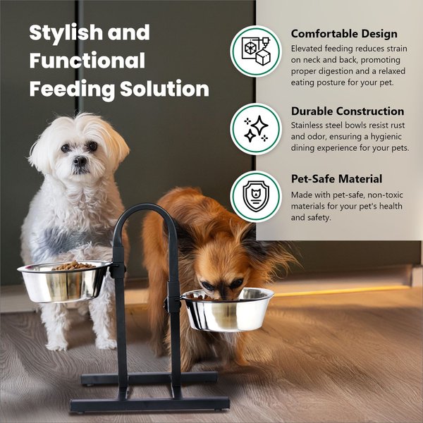Iconic Pet U Design Adjustable Stainless Steel Pet Double Dog Bowl