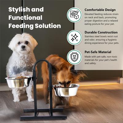 Show full view: Iconic Pet U Design Adjustable Stainless Steel Pet Double Dog Bowl, 8-cup slide 2 of 5