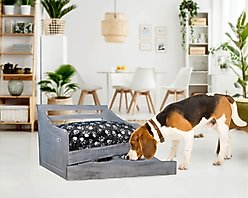Iconic Pet Wooden Feeder Dog Bed, Antique Gray, Small slide 2 of 7