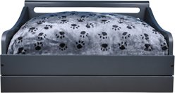 Iconic Pet Wooden Feeder Dog Bed, Charcoal Gray, Small