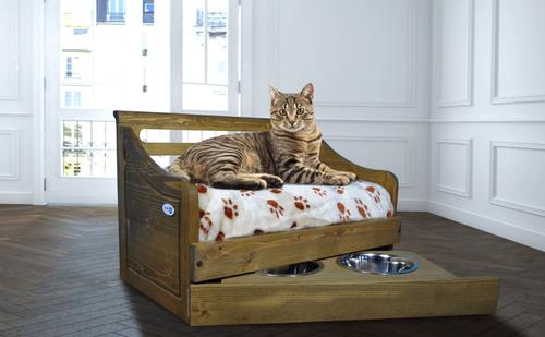Show full view: Iconic Pet Wooden Feeder Dog Bed, Rustic Brown, Small slide 6 of 8