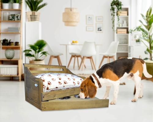 Show full view: Iconic Pet Wooden Feeder Dog Bed, Rustic Brown, Small slide 5 of 8