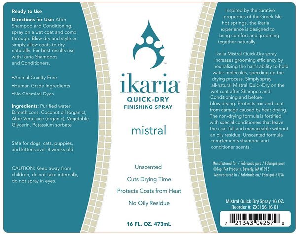 Ikaria Mistral Unscented Quick-Dry Finishing Dog & Cat Spray