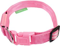 Illumiseen LED USB Rechargeable Nylon Dog Collar, Pink, Small: 13 to 17-in neck