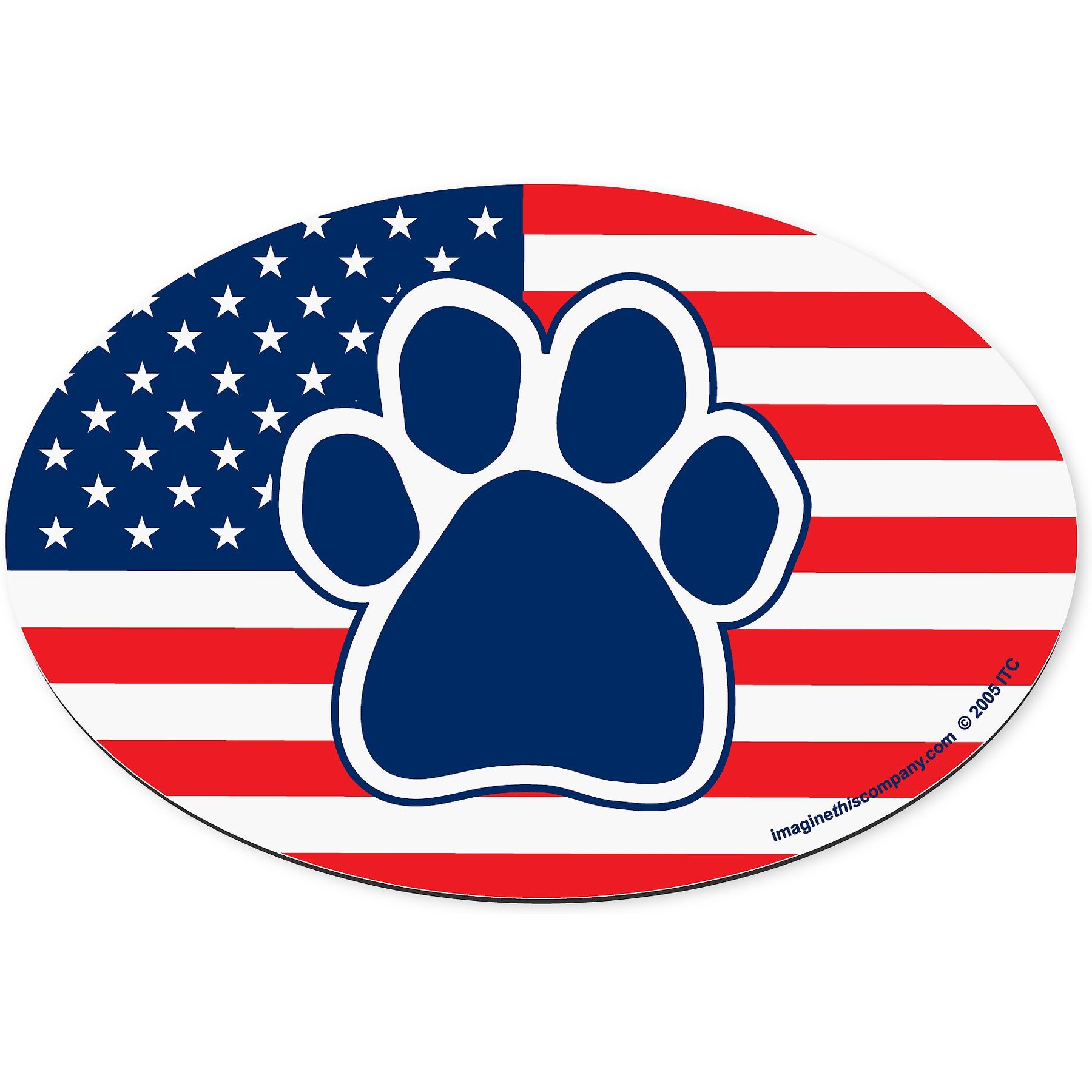 Imagine This Company American Flag Paw Print Magnet, Oval Shape