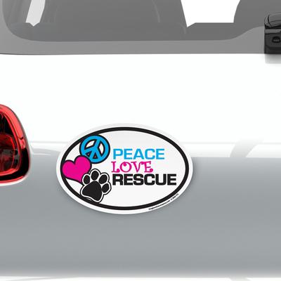 Show full view: Imagine This Company "Peace, Love, Rescue" Magnet, Oval Shape slide 3 of 5