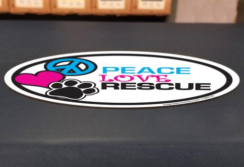 Show full view: Imagine This Company "Peace, Love, Rescue" Magnet, Oval Shape slide 4 of 5
