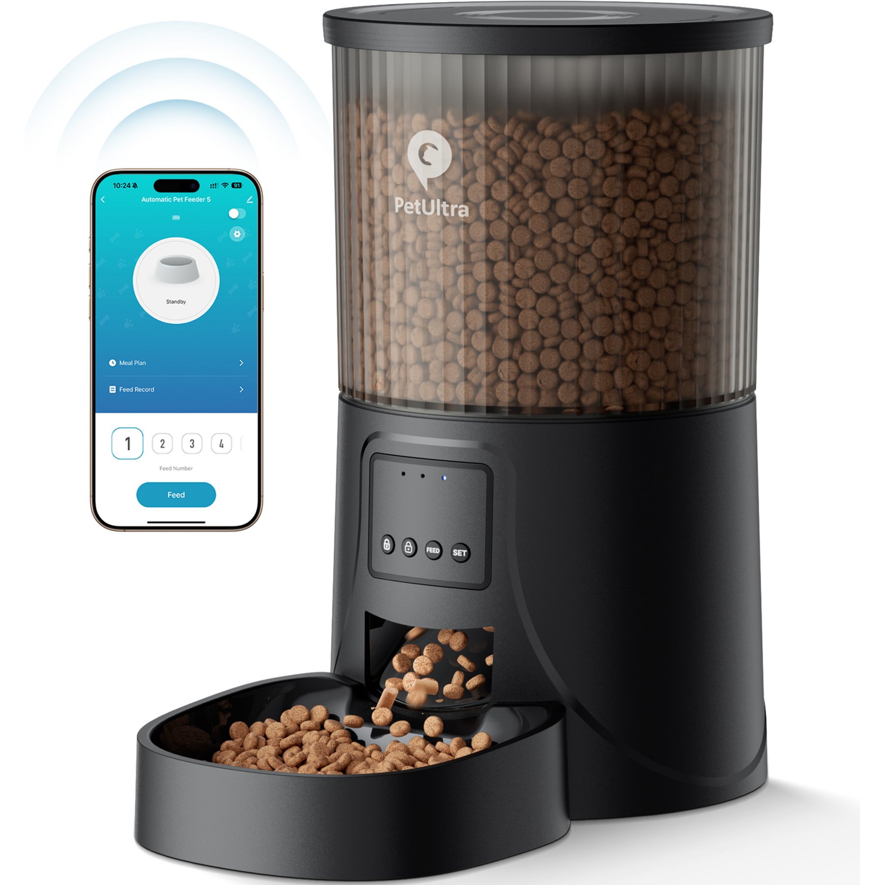 IMIPAW Dual Power Supply & Pet Food Desiccant Bags WIFI Automatic Cat & Dog Feeder, 4-L