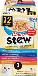 Inaba Churu Stew Chicken Seafood Variety Cat Lickable Treat, 1.4-oz pouch, 12 count