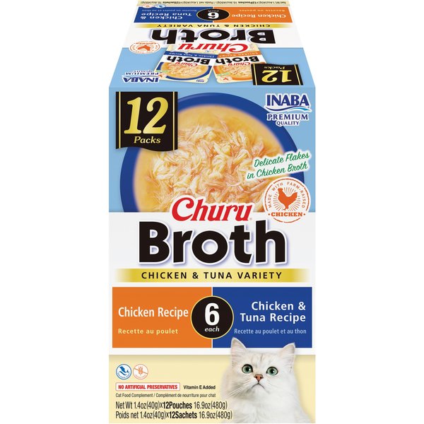 Inaba Churu Broth Chicken & Tuna Variety Cat Lickable Treat, 1.4-oz pouch, 12 count