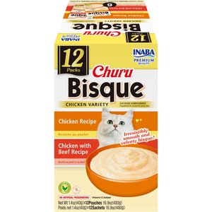 Inaba Churu Bisque Chicken Variety Cat Lickable Treat, 1.4-oz pouch, 12 count