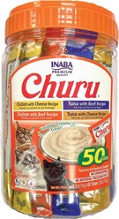 Inaba Churu Beef & Cheese Variety Creamy Puree Grain-Free Lickable Cat Treats, 0.5-oz tube, 50 count