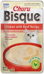 Inaba Churu Bisque Chicken with Beef Recipe Grain-Free Lickable Cat Treats, 1.4-oz pouch