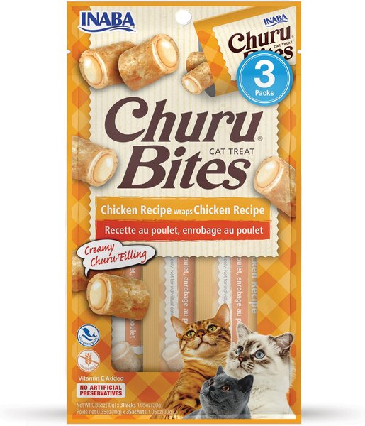 Inaba Churu Bites Chicken Wraps Chicken Recipe Grain-Free Cat Treats, 0.35-oz tube