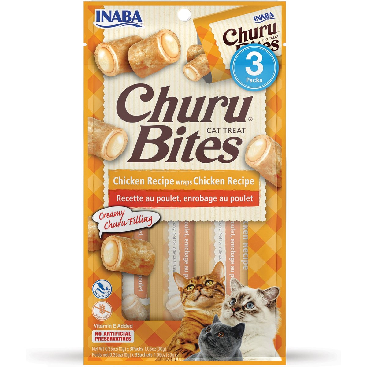 Inaba Churu Bites Chicken Wraps Chicken Recipe Grain-Free Cat Treats, 0.35-oz tube, 3 count