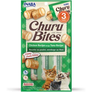 Inaba Churu Bites Chicken Wraps Tuna Recipe Grain-Free Cat Treats, 0.35-oz tube, 3 count
