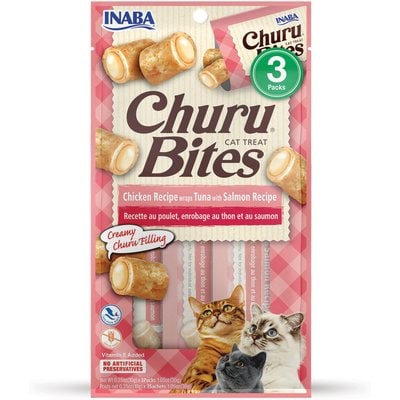 Inaba Inaba Churu Bites Chicken Wraps Tuna with Salmon Recipe Grain-Free Cat Treats, 0.35-oz tube, 3 count