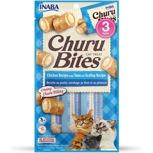 Inaba Churu Bites Chicken Wraps Tuna with Scallop Recipe Grain-Free Cat Treats, 0.35-oz tube, 3 count