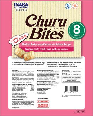 Show full view: Inaba Churu Bites Wraps Chicken with Salmon Recipe Grain-Free Soft & Chewy Dog Treats, 0.42-oz, pack of 8 slide 3 of 9