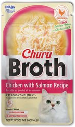 Inaba Churu Broth Chicken with Salmon Recipe Grain-Free Lickable Cat Treats, 1.4-oz pouch