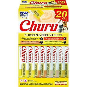 Inaba Churu Chicken & Beef Variety Creamy Puree Grain-Free Lickable Cat Treats, 0.5-oz tube, 20 count