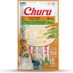 Inaba Churu Chicken & Chicken with Scallop Puree Variety Pack Grain-Free Lickable Cat Treat, 10 count